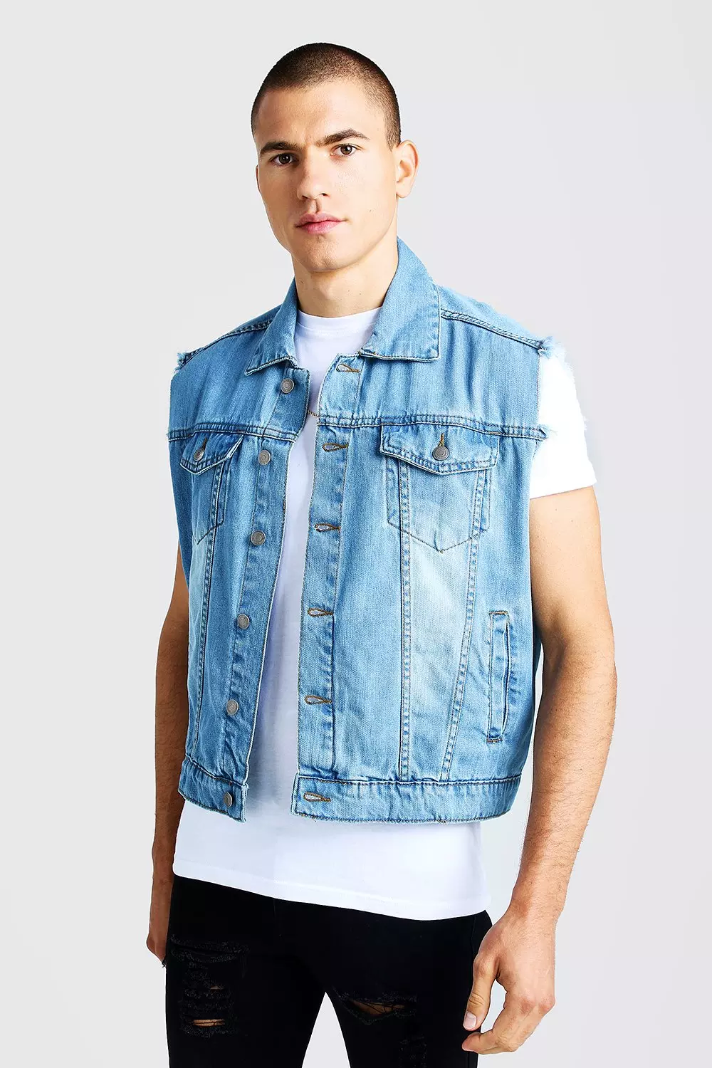 Oversized Sleeveless Denim Jacket | boohooMAN UK